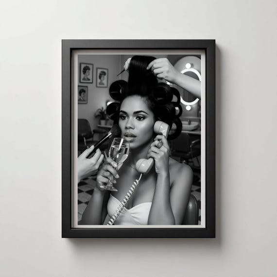 Beauty Salon Wall Art | Black White Retro Glam Print | INSTANT DOWNLOAD Hair Stylist Gift