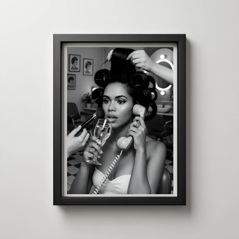 Beauty Salon Wall Art | Black White Retro Glam Print | INSTANT DOWNLOAD Hair Stylist Gift image 1