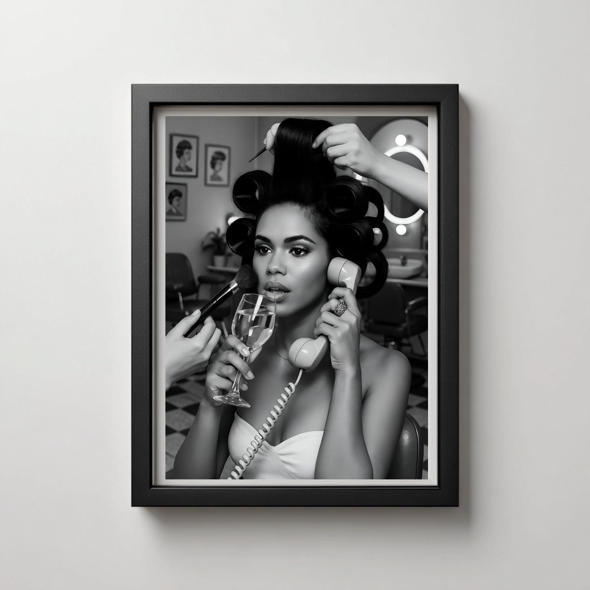Poster 30x30cm Femme Coiffure | Art Mural ARTTOR | Décoration Design Noir Et Blanc