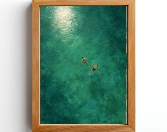 Swimming in Green Abstract Print | Vintage Retro Minimalist Green Wall Art | Digital Download