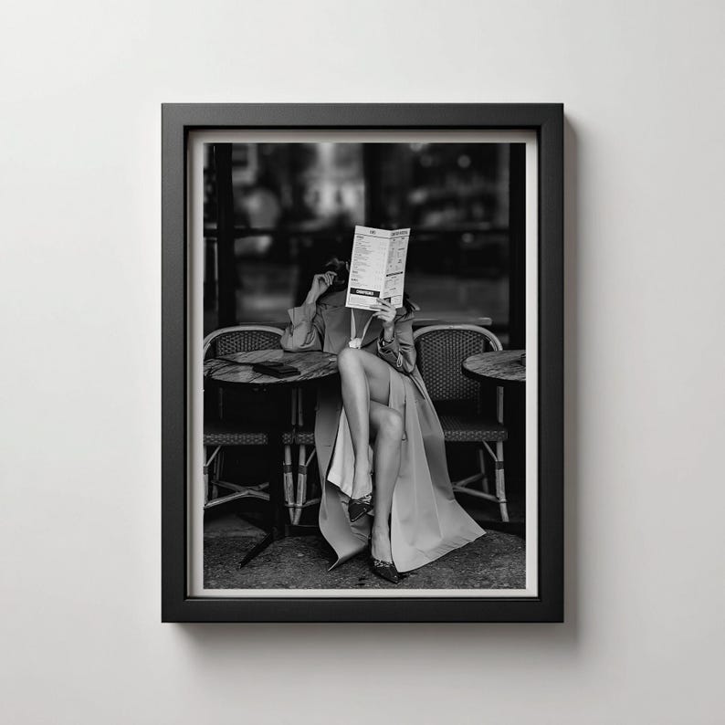 Parisian Cafe Woman – Black & White Fashion Photography Wall Art | Elegant Editorial Print (Digital Download) image 1