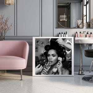 Retro Hair Salon Glam Print, Black and White Feminine Wall Art, Vintage Beauty Decor, Makeup Room Aesthetic, Hair Stylist Gift