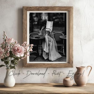 Parisian Cafe Woman – Black & White Fashion Photography Wall Art | Elegant Editorial Print (Digital Download)