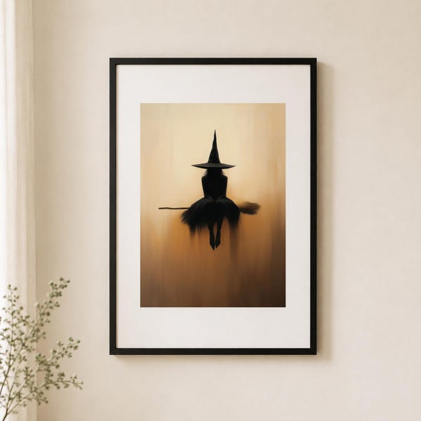 Witch Silhouette Halloween Print, Gothic Home Decor (Digital Download)