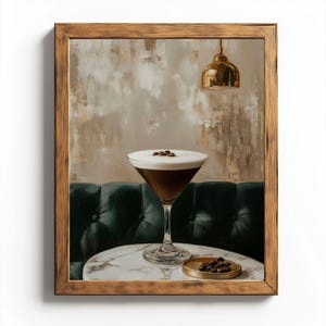 Espresso martini cocktail kunst aan de muur, moderne bar decor, koffie cocktail poster, stijlvolle neutrale keuken print, digitale balk download