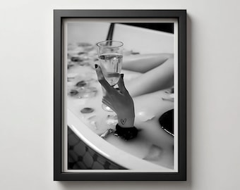Black and White Woman in Bathtub Print: Feminist Bathroom Art (Digital Download)
