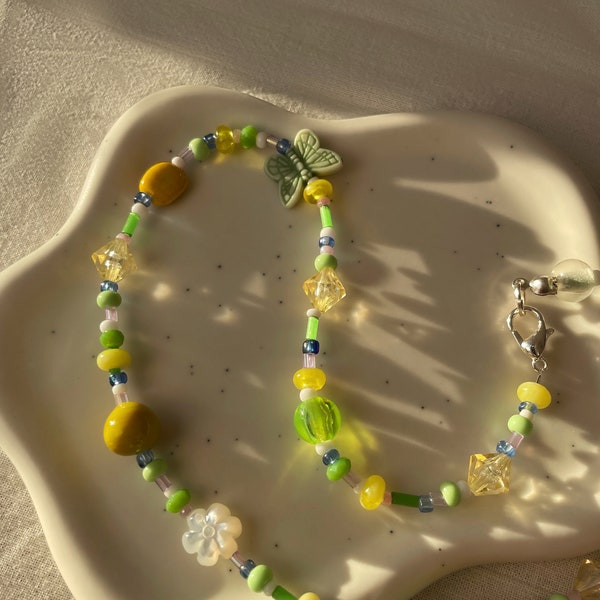 Mixed Beads Green Necklace, Colorful beaded necklace, Beaded Choker, Seed Beaded Necklace