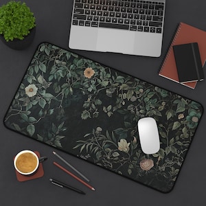 Botanical Desk Mat: Dark Cottagecore Floral Extended Keyboard Pad