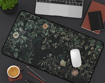 Alfombrilla de escritorio botánica: Teclado extendido con diseño floral estilo cottagecore oscuro