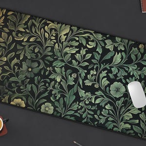 Art Nouveau Botanical Desk Mat: Sage Green Floral Office Decor