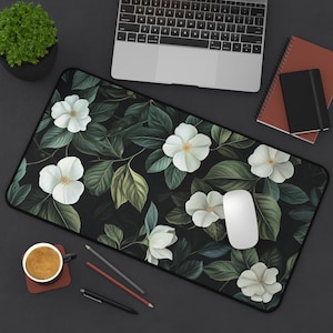 Art Nouveau Botanical Desk Mat: Sage Green Floral Keyboard Mat