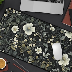 Art Nouveau Botanical Desk Mat: Sage Green Floral Office Decor