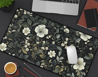 Art Nouveau Botanical Desk Mat: Sage Green Floral Office Decor