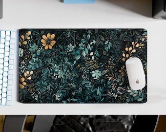 Botanical Art Nouveau Desk Mat: Sage Green Floral Extended Keyboard Mat