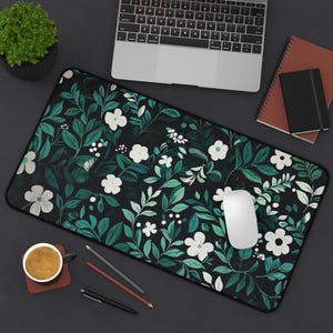 Art Nouveau Botanical Desk Mat: Sage Green Floral Office Decor