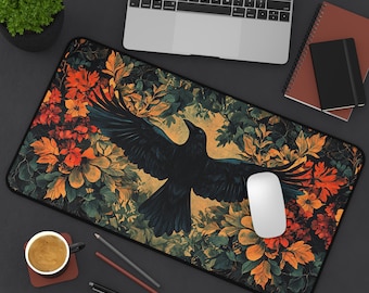 Raven Desk Mat: Cottagecore Wildflower Mousepad