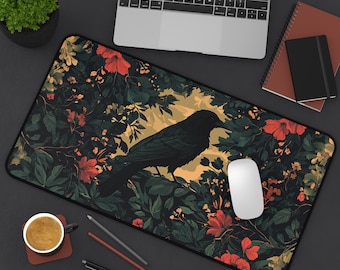 Raven Tapestry Desk Mat: Cottagecore Wildflower Mousepad