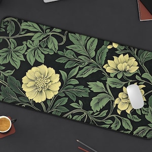 Botanical Art Nouveau Desk Mat: Sage Green Floral Extended Keyboard Pad