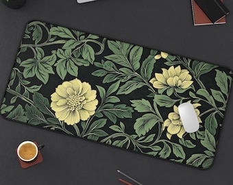 Botanical Art Nouveau Desk Mat: Sage Green Floral Extended Keyboard Pad