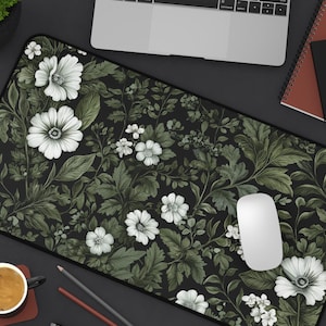 Art Nouveau Botanical Desk Mat: Sage Green Floral Keyboard Mat