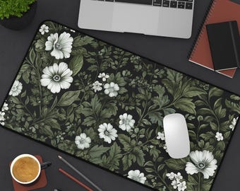 Art Nouveau Botanical Desk Mat: Sage Green Floral Keyboard Mat