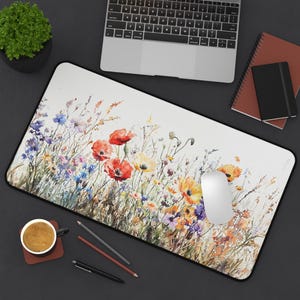 Cottagecore Floral Desk Mat: XL Watercolor Plant Keyboard Mat