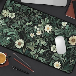Art Nouveau Botanical Desk Mat: Sage Green Floral Office Decor