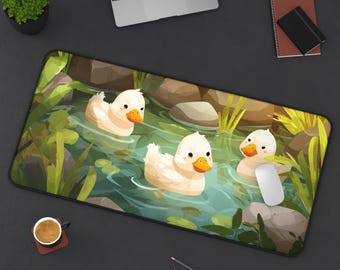 Kawaii Duckling Desk Mat, Lofi Anime Gaming Mouse Pad