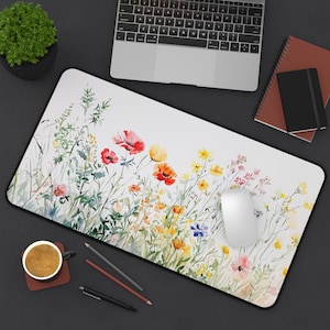 Cottagecore Floral Desk Mat: XL Watercolor Plant Keyboard Mat