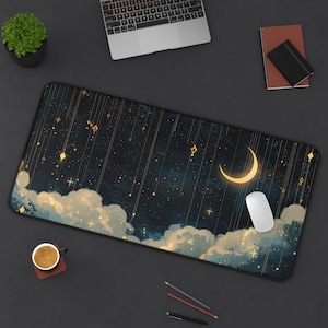 Black And Gold Celestial Desk Mat Gaming Mouse Pad Large Mousepad, MTG playmat, Keyboard Mouse Mat Desk Pad for Work Game Office Home XL