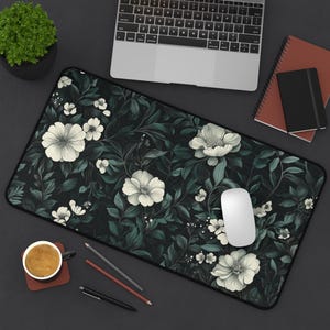 Art Nouveau Botanical Desk Mat: Sage Green Floral Office Decor