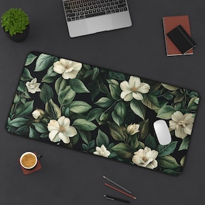 Art Nouveau Botanical Desk Mat: Sage Green Floral Keyboard Pad