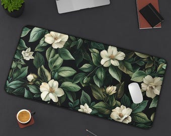 Art Nouveau Botanical Desk Mat: Sage Green Floral Keyboard Pad