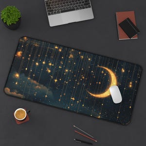 Black And Gold Celestial Desk Mat Gaming Mouse Pad Large Mousepad, MTG playmat, Keyboard Mouse Mat Desk Pad for Work Game Office Home XL