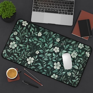 Art Nouveau Botanical Desk Mat: Sage Green Floral Office Decor