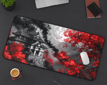 Japanese Sakura Tree Desk Mat: Riverside Full Moon, Extra Large Mousepad