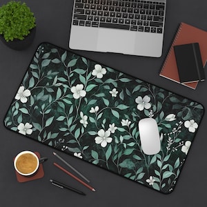 Art Nouveau Botanical Desk Mat: Sage Green Floral Office Decor