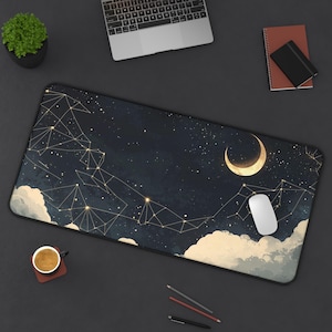 Black And Gold Celestial Desk Mat Gaming Mouse Pad Large Mousepad, MTG playmat, Keyboard Mouse Mat Desk Pad for Work Game Office Home XL