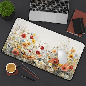Cottagecore Floral Desk Mat: XL Watercolor Plant Keyboard Mat