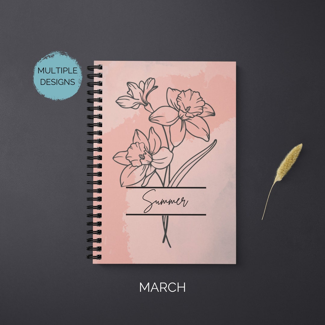 March Birth Flower Journal, Birth Month Flower Gift, Personalized ...