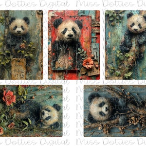Tarjetas ATC de Panda, Diario basura de Panda, Etiquetas de Panda, Etiquetas de regalo de Panda, Imágenes de Panda, Tarjetas de diario de Panda, Diario basura de Panda, Collage de Panda