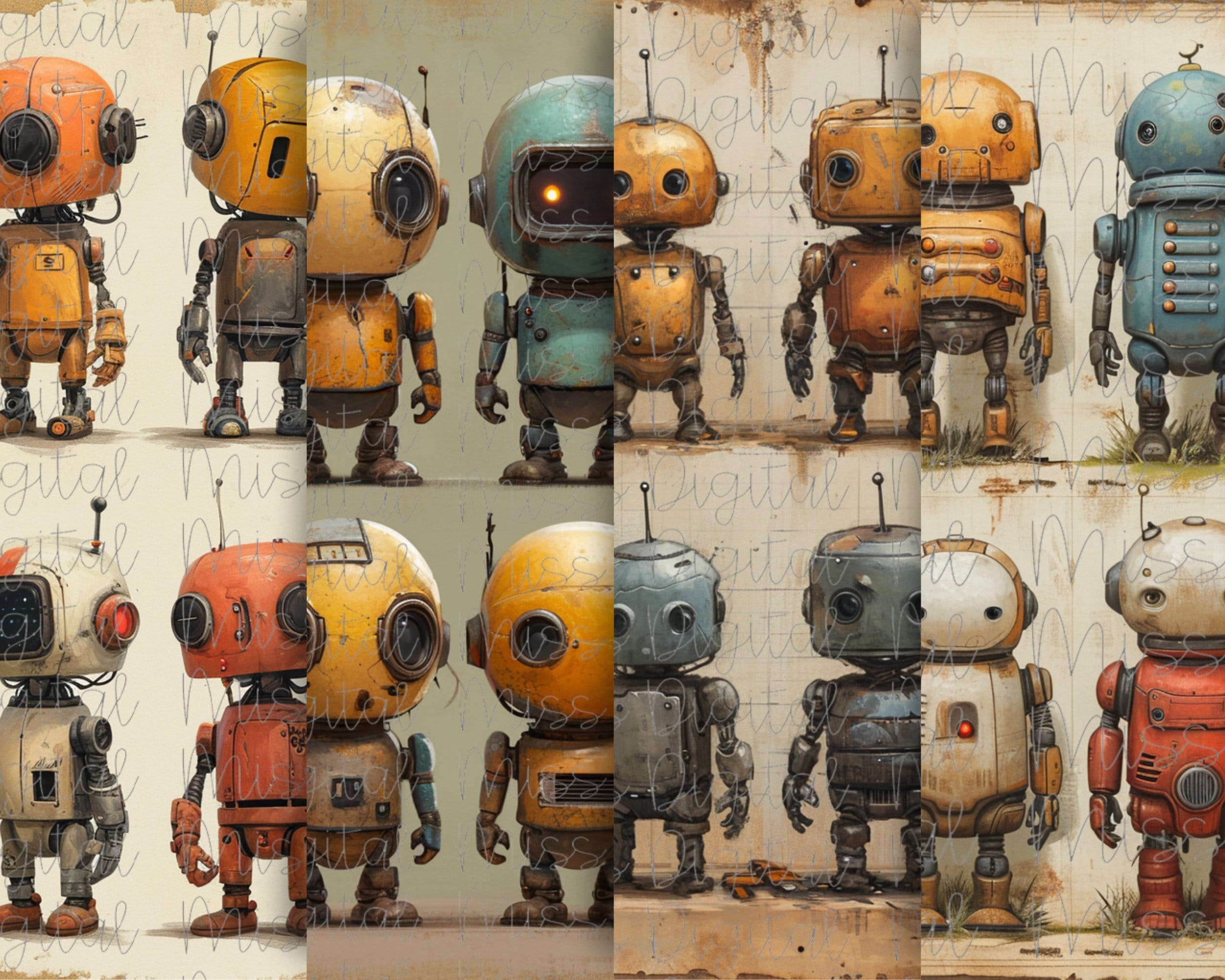 Robots, Robot Pattern, Robot Digital Paper, Robot, Robot Character Sheet, Robot Image, Robots Pattern Sheet, Robots Characters Sheet