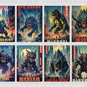 ATC cards, Movie Poster Junk Journal, Monsters, Monster ATC Images, Monster Journal Cards, Monster Digital Images, Movie Poster ATC cards