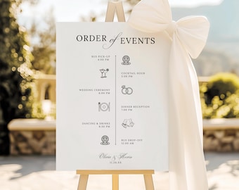 Wedding Order of Events Sign Template, Minimalist Wedding Day Timeline Card, Editable Modern Wedding Itinerary Signage Card, MWB01