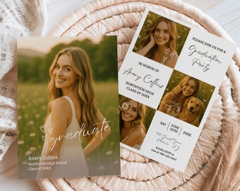Editable Graduation Party Invitation, Modern Graduation Announcement Card, Printable Grad Invite, Multiple Photo Graduation Invite Template