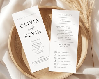 Minimalist Wedding Program Template, Elegant Slim Wedding Timeline Card, Editable Tall Wedding Details, Wedding Itinerary Canva, MWB01