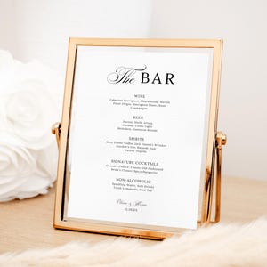 Classic Bar Menu Template, Modern Wedding Bar Drinks Sign, Printable Wedding Drink Menu, Elegant Bar Signage, Canva Template, MWB01