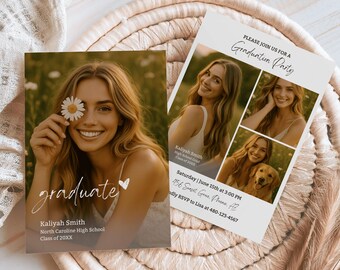 Modern Graduation Party Invitation Template, Editable Graduation Announcement Invite, Minimalist Grad Photo Flyer, Class of 2025 Student