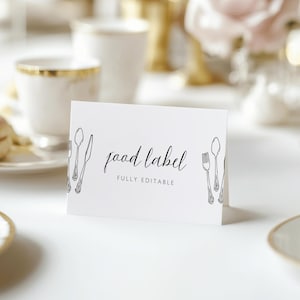 Minimalist Food Labels Template Printable Elegant Buffet Card Editable Bridal Shower Food Cards Neutral Boho Shower Tented Food Label