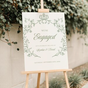 Vintage Greenery Engagement Party Welcome Sign Template, Editable Boho Engagement Signage, Printable Were Engaged Welcome Board, GWB01